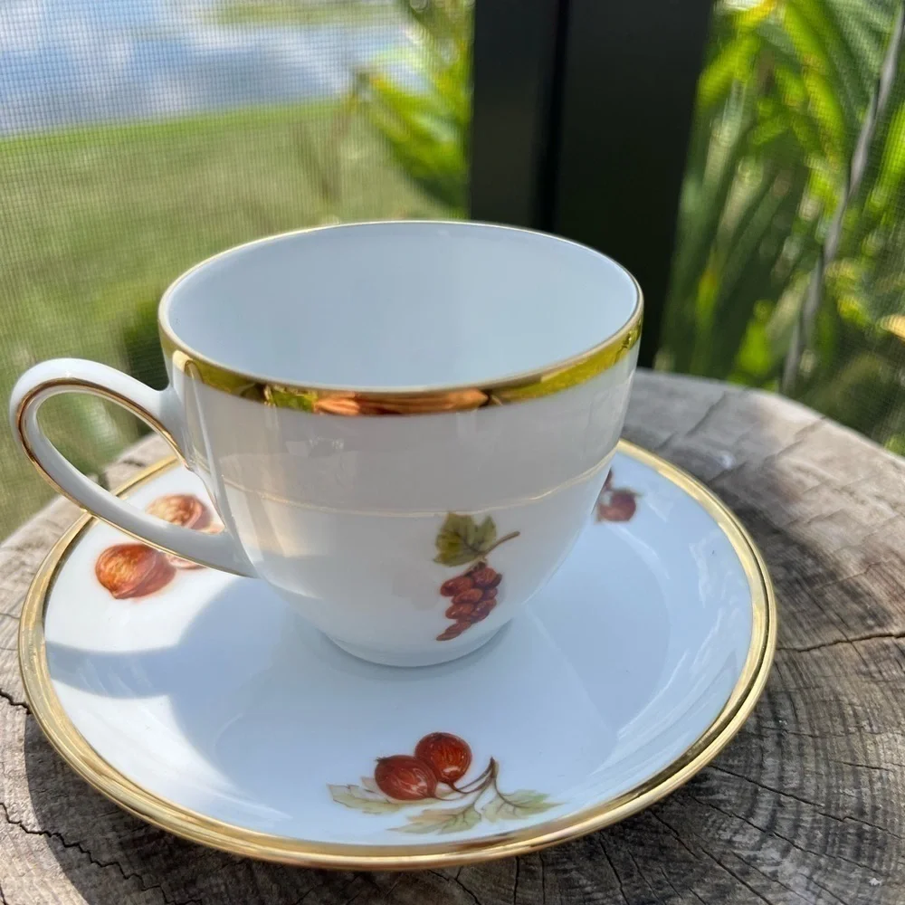 Vintage Schmid Germany Demitasse Cup & Saucer Fruit Design